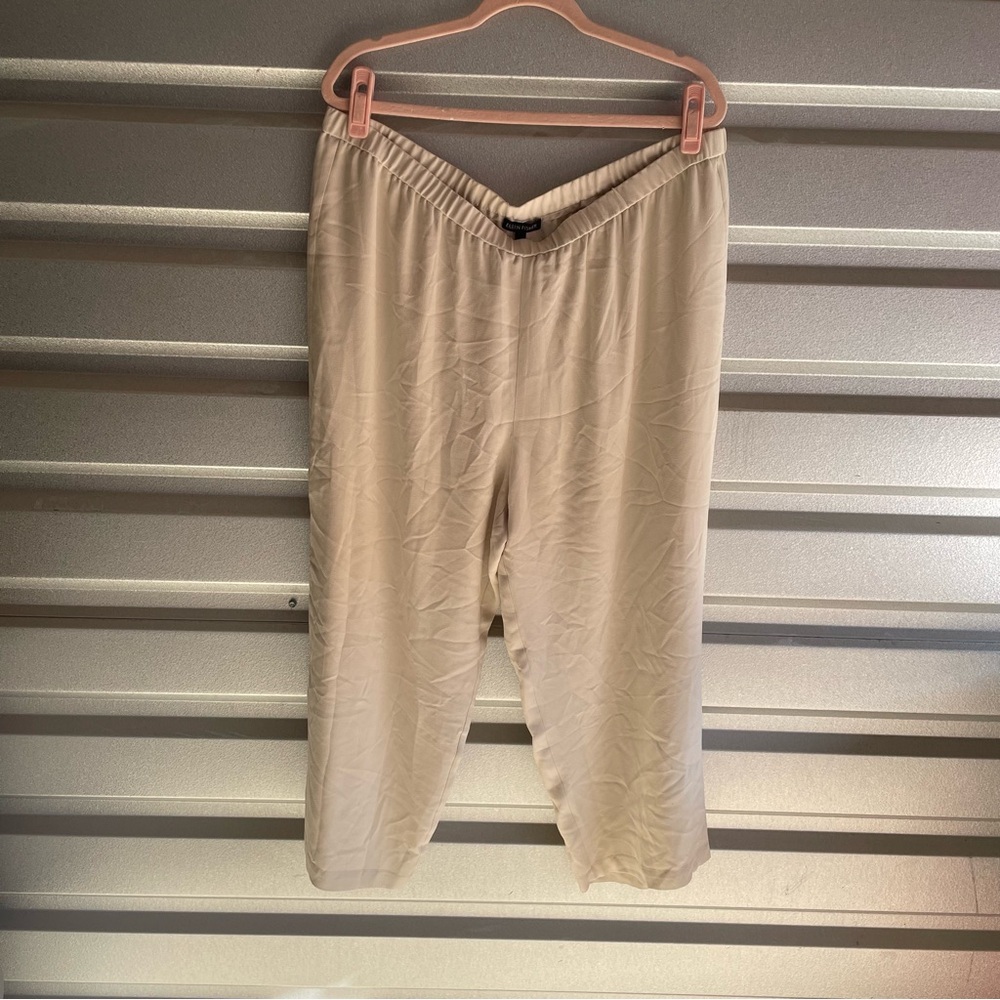 Eileen Fisher NWT silk georgette crepe cropped pant in bone